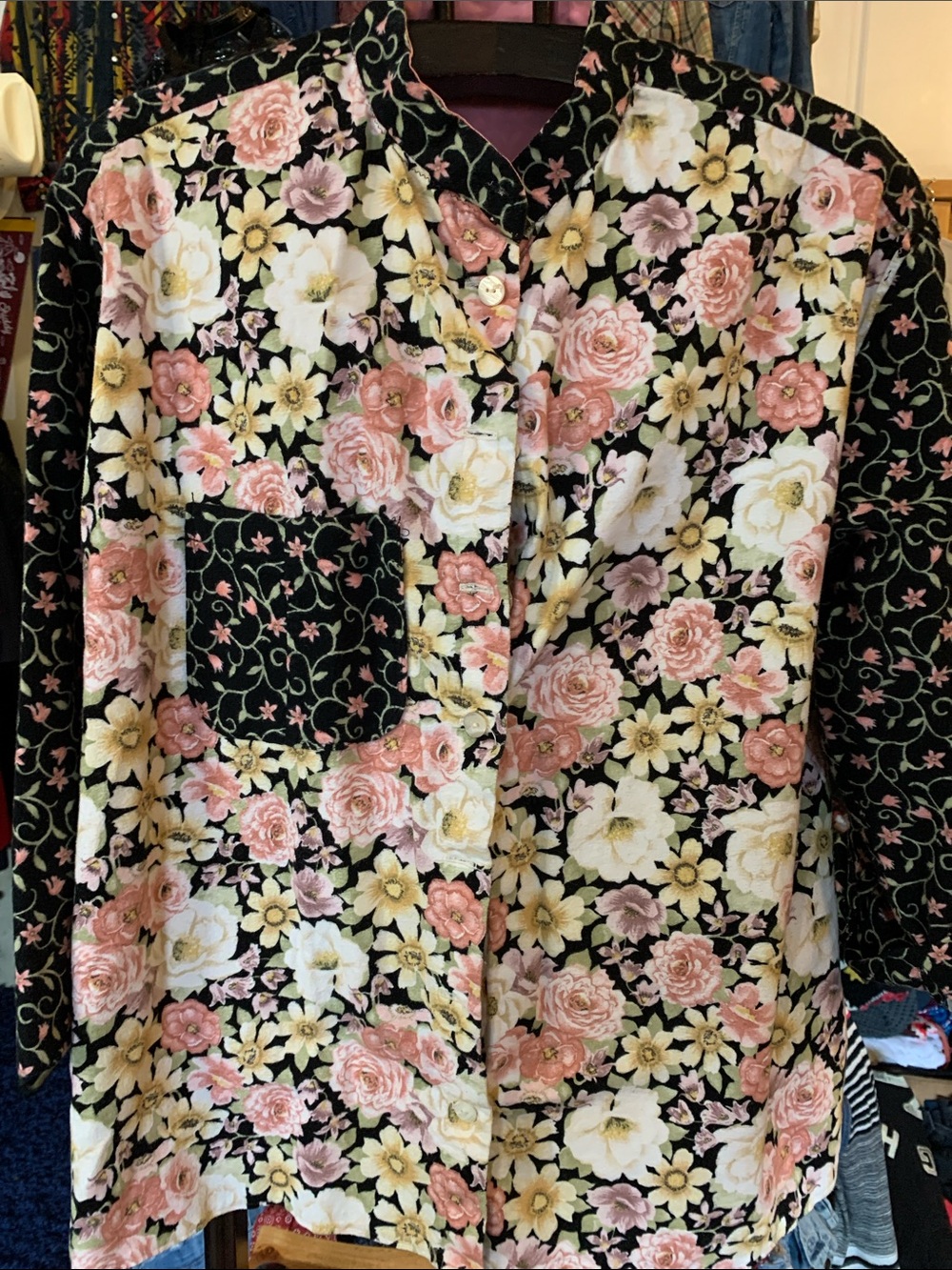 Floral Button-Down Shirt in Pink & Black